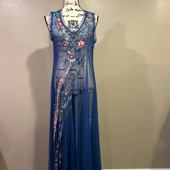 Johnny Was Johnny Was Mazzy Bias Slip Dress Blue Dream - Picture 15 of 16